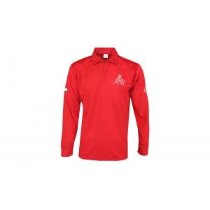 180GSM Lapel Collar Red Long Sleeve Button Up Shirt Embroidery