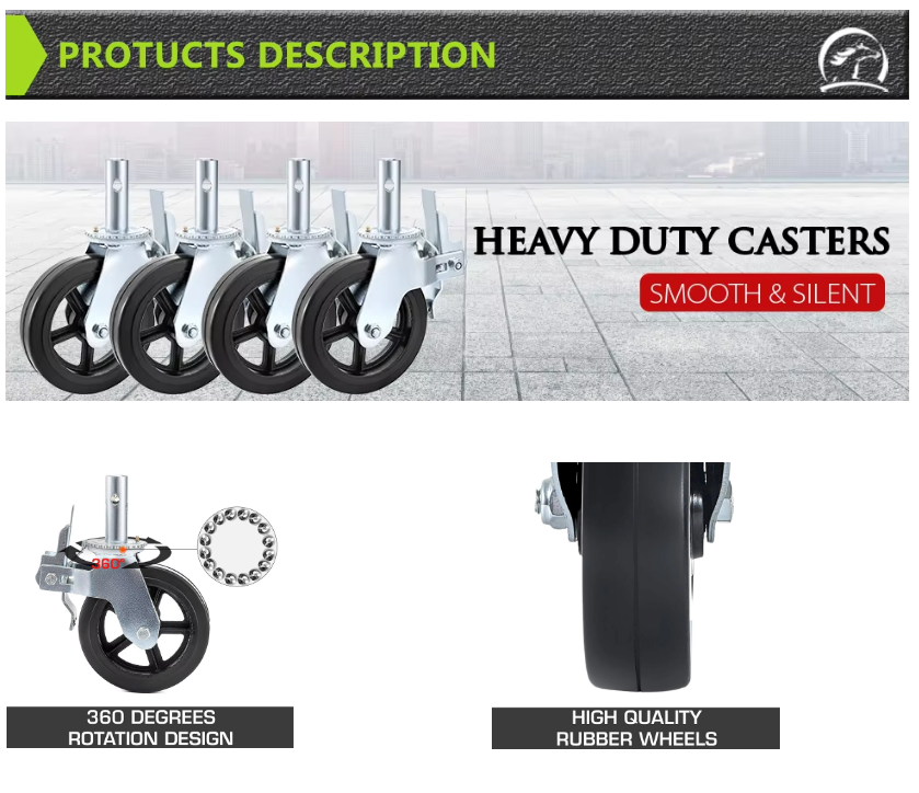 China 4 Pack Wheels 8 X 2 Inch With Dual Locking Break Rubber Swivel Wheel 360 Degrees Rolling Tower Heavy Duty Scaffolding Caster wholesale