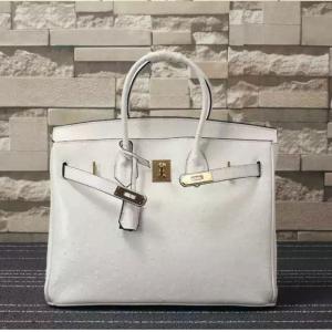 women high quality 35cm pure white Ostrich print first layer cowskin handbag classical brand designer handbags L-RB4-17