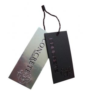 Recycled Silver Paper Swing Tags Luxury Clothing Hangtag Emboss Black Foil Logo