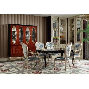 China Luxury Furniture Dining room Long Tables in high glossy painting Ebony veneer with High density Upholstered Chairs supplier