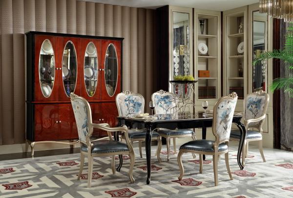 Luxury Furniture Dining room Long Tables in high glossy painting Ebony veneer