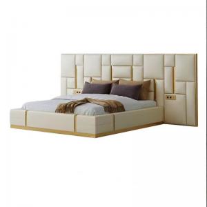 China Bentley Luxury Leather Cowhide King Size Bed Large Apartment Hotel Room supplier