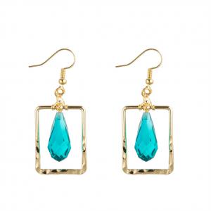 Crystal Glass Handmade Beaded Earring Drop Shaped Blue / Green