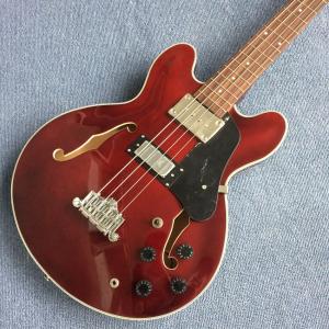 New style high-quality hollow body electric guitar 4 string bass, Double F holes, Wine red body,Free shipping