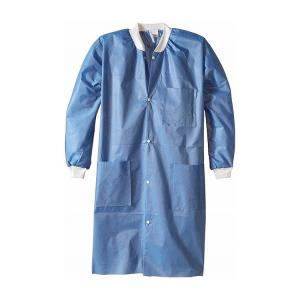 China Blue Waterproof SMS Disposable Warm Up Jacket Scrubs With Knitted Collar Cuff supplier