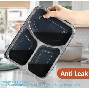 Packaging 3 Compartments Takeout Boxes Black Microwave Plastic Lunch Box Food Containers Wholesale