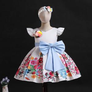 Children's Dress Clothing Kid Print Big Bow Dress Baby Girls Birthday Princess Dress