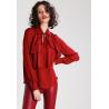 New Arrival Elegant Red Woman Autumn Long Sleeve Low V-neck Blouse and Ladies