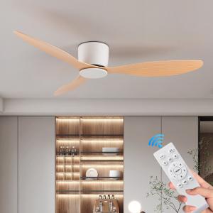 China 工場価格で高品質な製品を提供 - HFBHモデル 42インチ 52インチ LEDシーリングファン フラッシュマウント リモコン付き ブラックとホワイトのアイアンランプボディ(ランプなし) wholesale