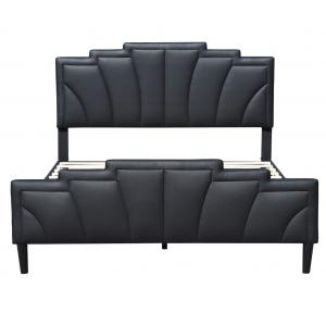 China Metal Platform Upholstered Bed Frame OEM Modern Queen Size PU Leather Black supplier