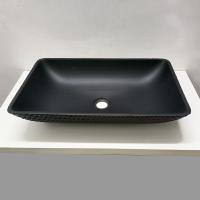 China Leather Grain Bathroom Tempered Glass Vessel Sink Acid Matt Black Glass Wash Basins on sale