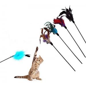 Cute Colourful Artificial Cat Toy Feather Wand , Cat Catcher Toy For Kitten