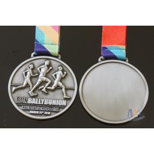 China Half Marathon Or 10K Running Custom Sports Medals Antique Silver Plating Sublimated Ribbon supplier
