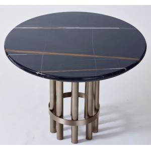 China Port Laurent Marble Top Wooden Dining Room Tables With Dark Bronze Finish Metal Base supplier