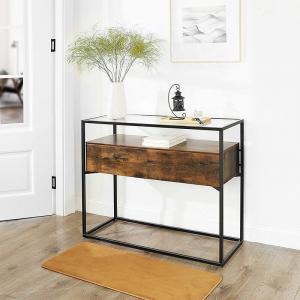 Glass Console Table with Drawer, Glass Top Sofa Table, Sofa Table with Drawer, ULNT11BX