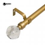 28mm Metal Curtain Pipe With Acrylic Ball Shape Finials Extendable From 28-120 Inch Light Gold Color