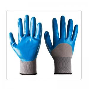 China Grey Polyester Liner With Half Coating Health And Safety Nitrile Labor Gloves supplier