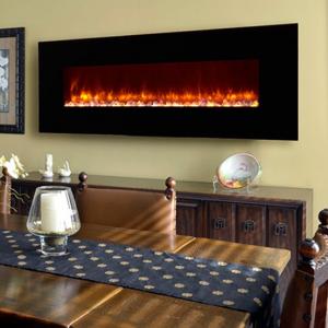 China 2380mm Wall Bracket Remote Wall Mounted Electric Fireplace Black Painted Glass supplier