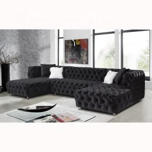New Fashion Nordic Italian European Luxury Sofa Furniture Classic Black Shinny Velvet Tufted Sectional Sofa For Home