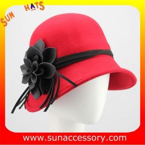 Hot sale Fashion 100% Australia wool felt ladies hats ,Red cloche  hats with adjustable band