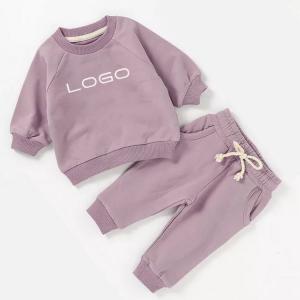 China 2 PCS Autumn Kids French Terry Sweatshirt Set With Neck Tape Design Long Sleeve Tracksuit Lounge Sets For Toddlers supplier