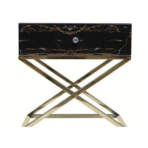 China Luxury 45cm Square Black Marble Stainless Steel Coffee Table supplier