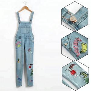 Embroidered Suspender Little Girl Denim Overalls Slim Fit Color Fade Proof