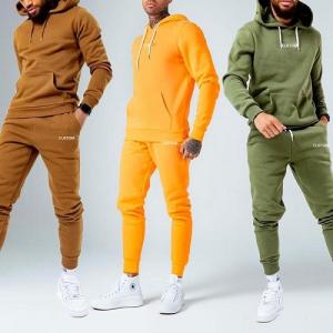 OEM French Terry 100%cotton Plain Hoodie Sweat Pants Unisex Tracksuits Heavyweight Hoodies Stacked Jogger Pants Sets