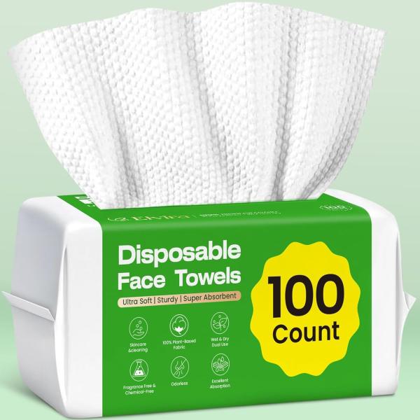 Disposable Face Towels, Biodegradable Facial Cleansing Towels, Ultra Soft & Thick Cloth For Sensitive Skin, Makeup Remover Dry Wipes, Lint-Free Towelettes For Cleansing