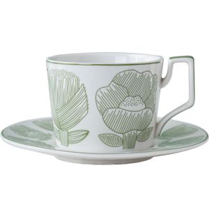 China Alice Green Ceramic Decal Porcelain Cup And Saucer Set For Afternoon Tea 300ml Volume wholesale