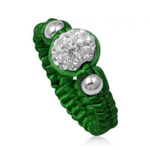 China Olivine / Crystal Shamballa Rings With Green Cord, White Disco Bead supplier