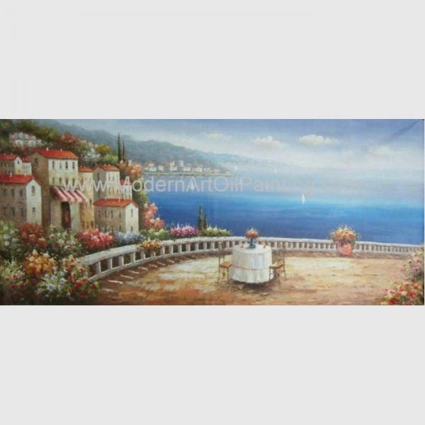 Handmade Framed Mediterranean Landscape Paintings On Canvas Italy Cafe Senery