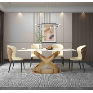 White Rectangular Stone Dining Table Chair Sets Bronze Pedestals