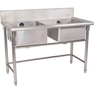 China Silver Stainless Steel Double Compartment Sink 1.2mm For Restaurant With MDF supplier