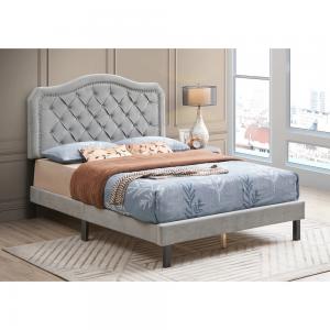Upholstered Bed Button Tufted with Curve Design-Strong Wood Slat Support-Easy Assembly -Velvet- Platform bed- Queen size