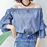 China Custom Women Bat Wing Off Shoulder Blouse Short Sleeves With Button Closure on sale