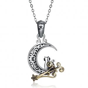 China 5.1 Gram 19mm Moon Cat Necklace SGS Party Ladies Sterling Silver Necklaces supplier