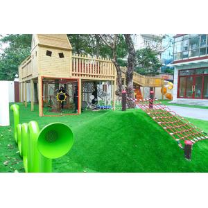 Kindergarten wooden tree house outdoor playground equipment with climbing net
