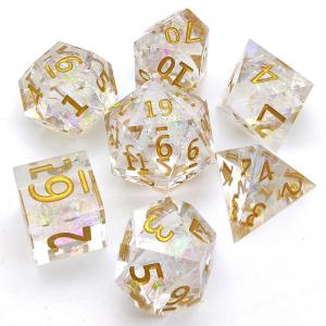China Embossed Clear Resin RPG Dice Set 7 Piece Polyhedron For Dungeon And Dragon supplier