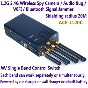 China do construtor audio sem fio do jammer do sinal de WIFI Bluetooth do erro da câmera do espião de 1.2G 2.4G único interruptor supplier