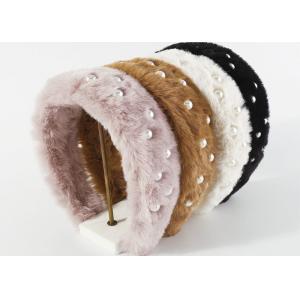 Mink hair fur influencer headbands pearl hair accessories wide fabric headbands luxury accessories