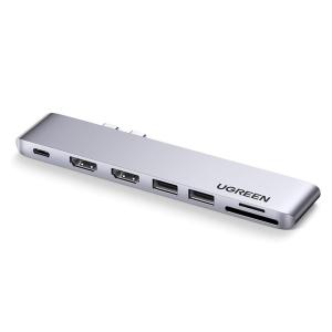 China USB C から デュアル-HDMI アダプター 7 in 1 USB C 雷 3 アダプター から デュアル HDMI 2 USB3.0 100W PD ポート USB C から SD TF カード wholesale