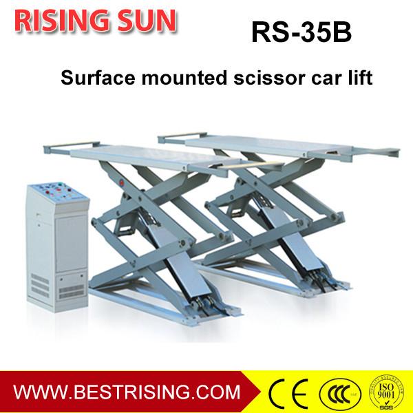 High rise 4 c ylinder on ground mounted car lift with double scissor