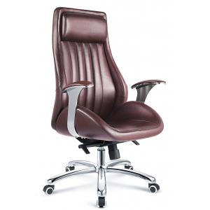 China Executive Style Brown PU Leather Office Chair With Casters High Durability supplier