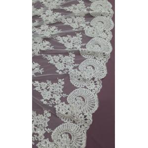 China 140cm Sequin Beaded Ivory Lace Fabric , White Embroidered Bridal Wedding Lace supplier