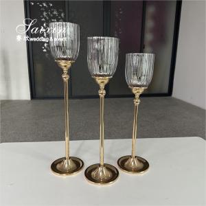 Factory Custom 3 Pcs Set Gold Base Silver Glasses Candlestick For Wedding Centerpiece