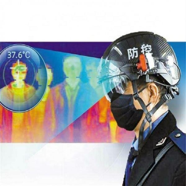 Virus Control Smart Temperature Measuring Helmet , AI Helmet Infrared Thermometer