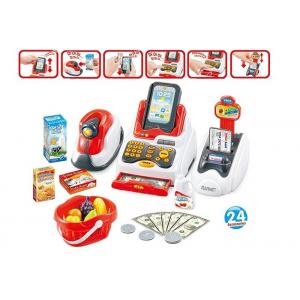 Finja la caja registradora de los juguetes del juego de niños con el escáner y la máquina de la tarjeta de crédito