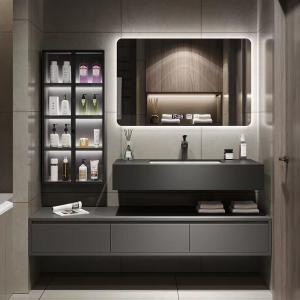 China Modern Hotel Room Cabinets Rock Plate Wash Basin Integrated Bathroom Units supplier